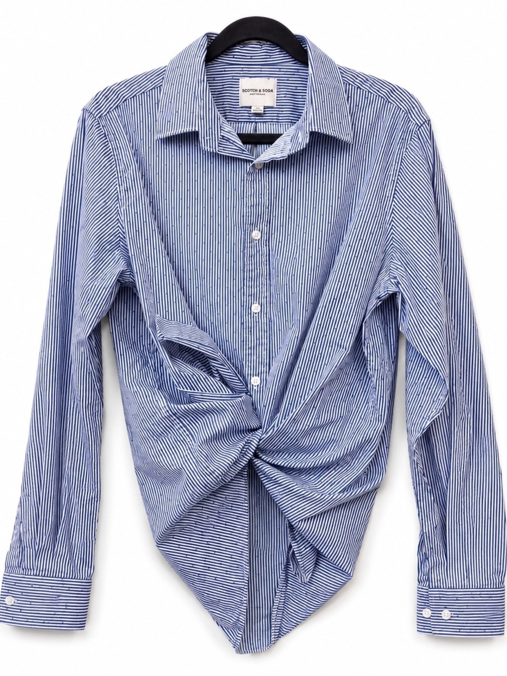 Scotch & Soda Men's Blue and White Striped Dress Shirt